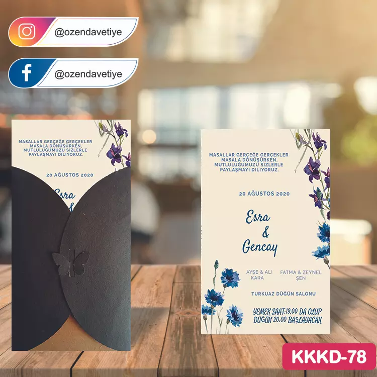 ozen-davetiye-Düğün Davetiyesi - Kahverengi Kelebekli Kraft Zarflı Davetiye Model No:78